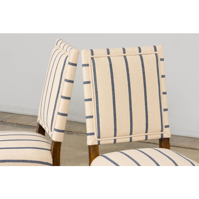 Late 19th Century French Louis XIII Dining Chairs in Blue Striped Jacquard, Set of 12 For Sale - Image 10 of 18