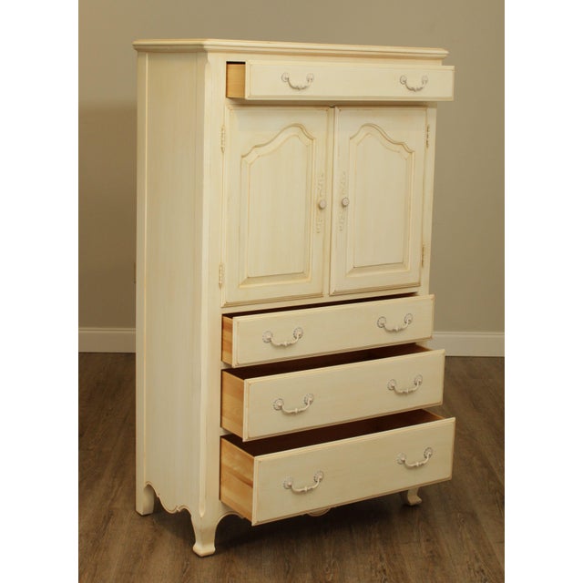 Ethan Allen Country French Cream Painted Gentlemans Armoire Tall Chest