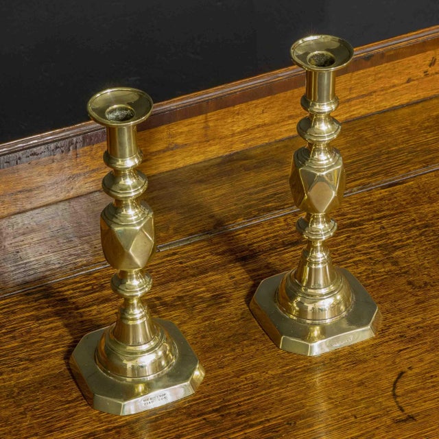 Victorian Queen of Diamond Brass Candlesticks, 1890s, Set of 2 For Sale - Image 11 of 11