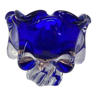 Bohemian Cobalt Blue Art Glass Bowl by Josef Hospodka 1960s For Sale