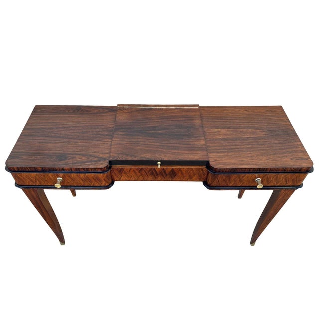 Early 20th Century French Art Deco Flip Top Madagascar Rosewood & Brass Dressing Table Vanity For Sale - Image 9 of 13