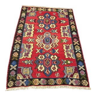 7ft 2in × 10ft 4in Turkish Kilim Area Rug With Geometric Medallion Pattern For Sale