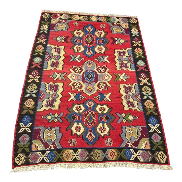 7ft 2in × 10ft 4in Turkish Kilim Area Rug With Geometric Medallion Pattern For Sale