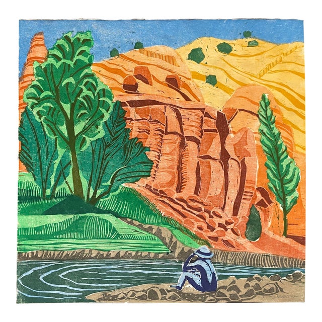 Steve Krauss Escalante Colorado Landscape Woodblock For Sale