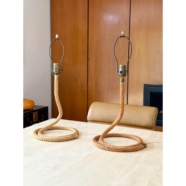 Adrien Audoux and Frida Minet 1970s Audoux Minet Sculptural Twisted Rope Table Lamps - A Pair For Sale - Image 4 of 16