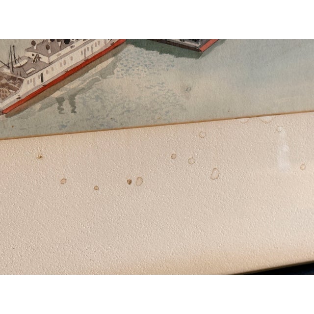 Robert Wathen Signed Watercolor and Gouache Painting of Steam Boat Pushing Pipe Barges on Ohio River For Sale - Image 9 of 10