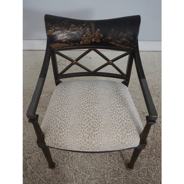 Age: Approx. 30 Years Old Details: Regency Style Unusual Curved Back Brass Capped Feet Crackle Paint Finish High Quality...