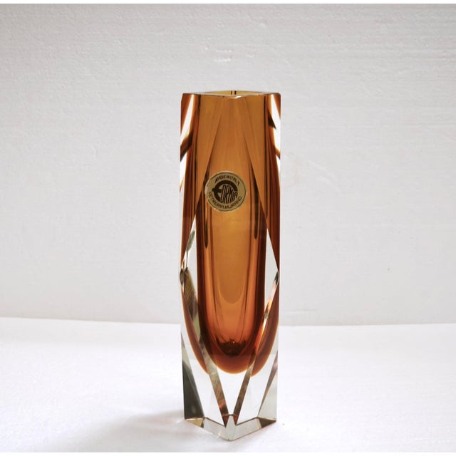 Large Faceted Amber and Clear Formia Sommerso Murano Glass Vase, Italy, 1970s For Sale - Image 8 of 18