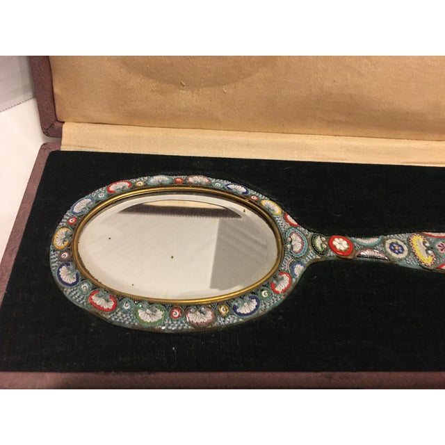 1900 - 1909 Antique Micro Mosaic Hand Mirror in Original Box For Sale - Image 5 of 7