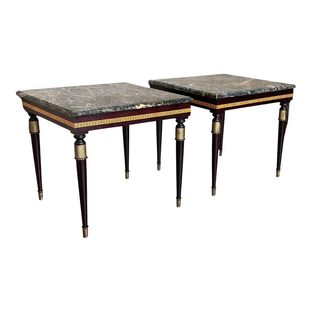 French Mahogany and Marble-Top Set of Two Coffee Table With Bronze Mounts For Sale