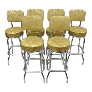 Mid Century Modern Krometal Mfg Metal Swivel Bar Stools- Set of 6 For Sale
