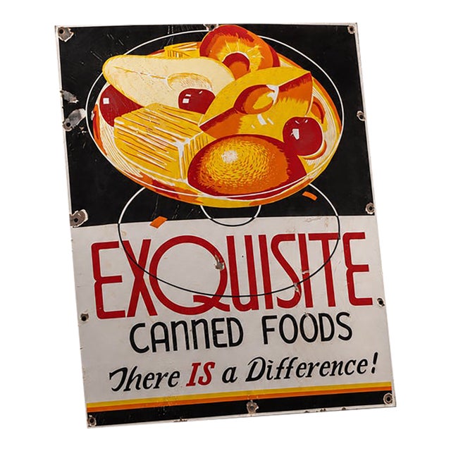 Vintage "Exquisite" Canned Foods SSP Advertising Sign For Sale