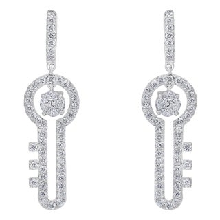 3.2 Ct Diamond Drop Cocktail Key Shape Earrings in 14 Karat White Gold 8 Grams For Sale