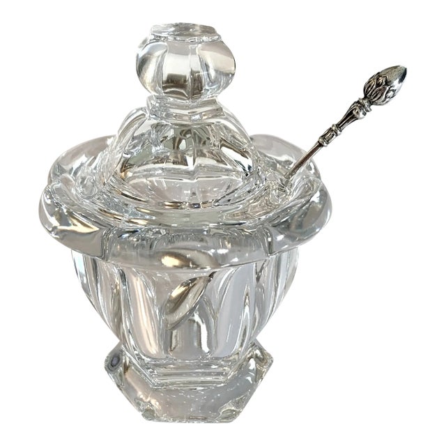 Late 20th Century Baccarat Jam/Condiment Jar & Christoph Widmenn Silver Spoon For Sale