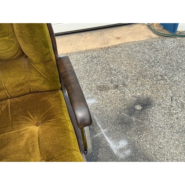 Vintage Mid-Century Modern Olive Velvet High Back Executive Office Chair For Sale - Image 10 of 12