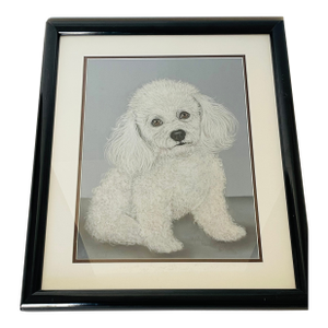 Sweet White Poodle Puppy Dog Portrait Original Art Painting Signed