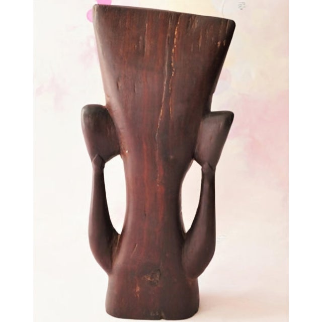 Mid 20th Century Modernist Wood Carving – Introspective Figure With Elongated Form & Conical Crown. For Sale - Image 6 of 9