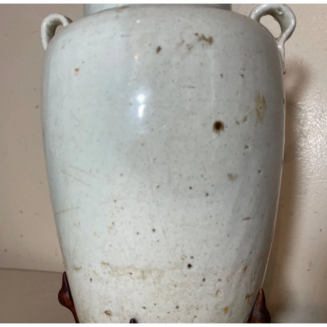 Rare Antique Ming Dynasty Chinese White Glazed Stoneware Pottery Vase Table Lamp For Sale - Image 12 of 16