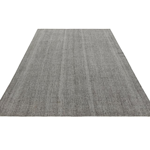 1950s Vintage Turkish Kilim, Solid Monochrome in Gray, White, and Black - Rug & Kilim For Sale - Image 5 of 8