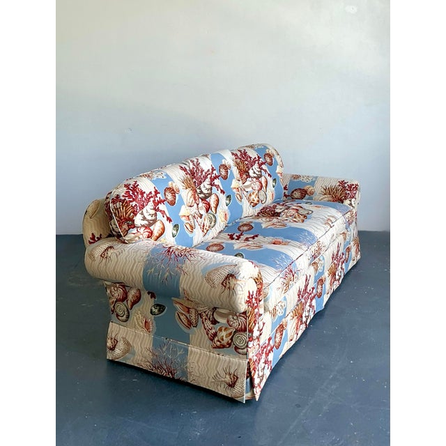 Vintage Cowton and Tout “Tortola Seashells” Printed Three Seat Sofa For Sale - Image 10 of 12