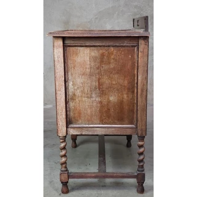 1940s Vintage Mission Barley Twist Oak Server Cabinet ~ Sideboard Buffet Side Table For Sale - Image 5 of 7