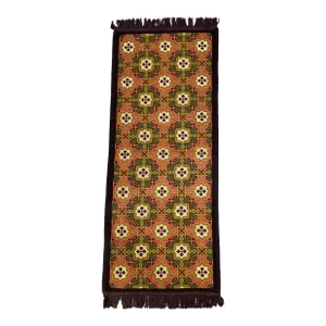 Vintage Needlepoint, Geometric Carpet or Table Runner. Olive Green, Terra-Cotta, Dark, Brown, and Ivory.