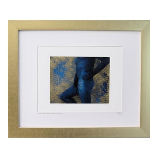 Male Nude Photography Hand Tinted Blue on Gold Leaf Paper, Framed, Original by C. Damien Fox For Sale