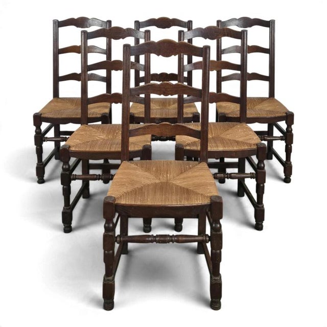 Wood Straw-Seated Chairs with Slatted Oak Backs, Set of 6 For Sale - Image 7 of 7