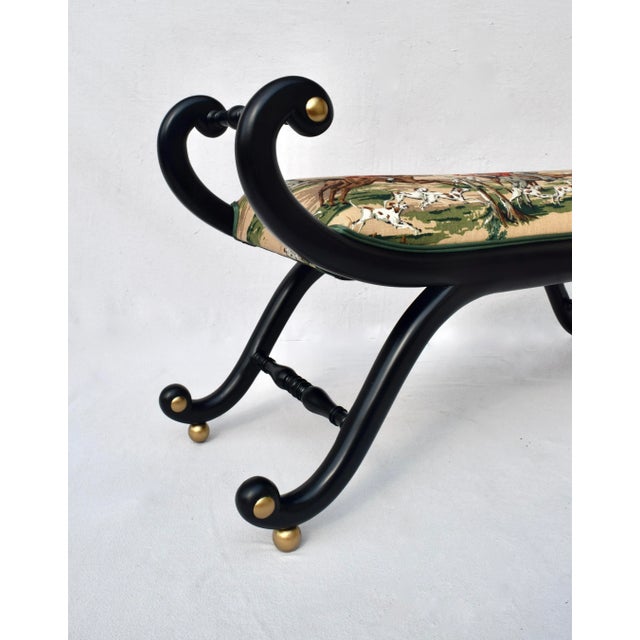 Late 20th Century English Regency Curule Form Bench Fox Hunting Theme For Sale - Image 11 of 13
