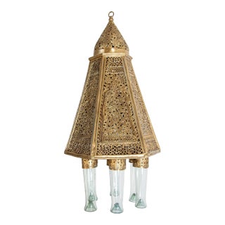 19th Century Egyptian Mamluk Revival Pierced Brass Mosque Hanging Lamp For Sale