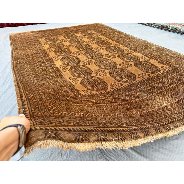 Islamic Terracotta Camel Afghan Ersari Hand-Knotted Wool Rug - 6'7" X 9'7" For Sale - Image 3 of 11