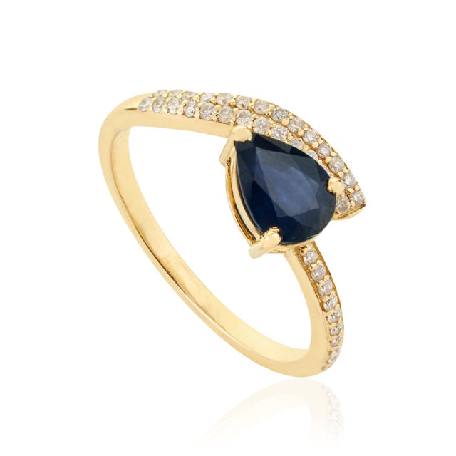 Luxury 1.12ct Blue Sapphire & Diamond Statement Ring Size 4 in 14k Gold For Sale - Image 4 of 16