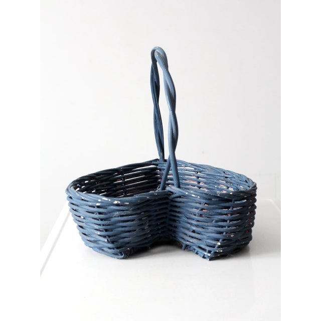 Mid 20th Century Vintage Heart Shaped Blue Basket For Sale - Image 5 of 6