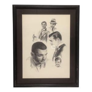 1976 Glen Fortune Banse Portait of Clark Gable Lithograph Print Framed