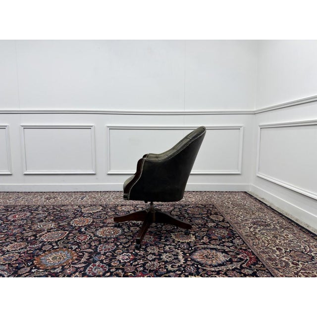 English Green Chesterfield Desk Chair For Sale - Image 3 of 10