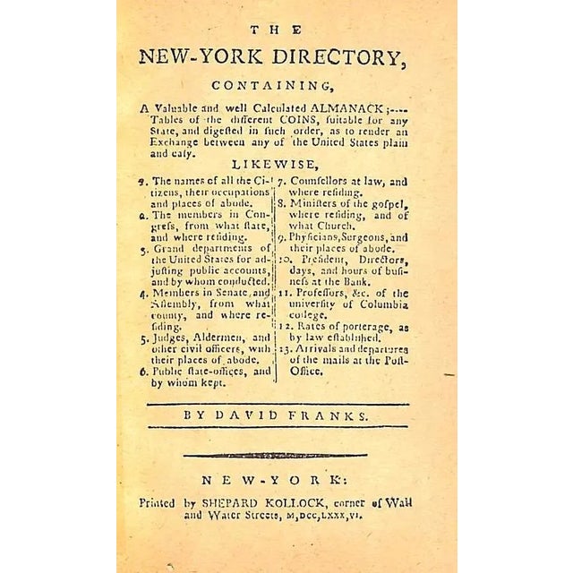 "New York Directory 1786" 1876 Franks, David For Sale In New York - Image 6 of 11