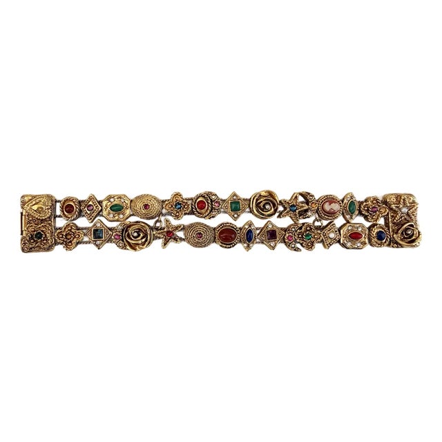 Vintage Carolee Victorian Revival Style Gold Tone Multi-Row Slide Charm Bracelet For Sale