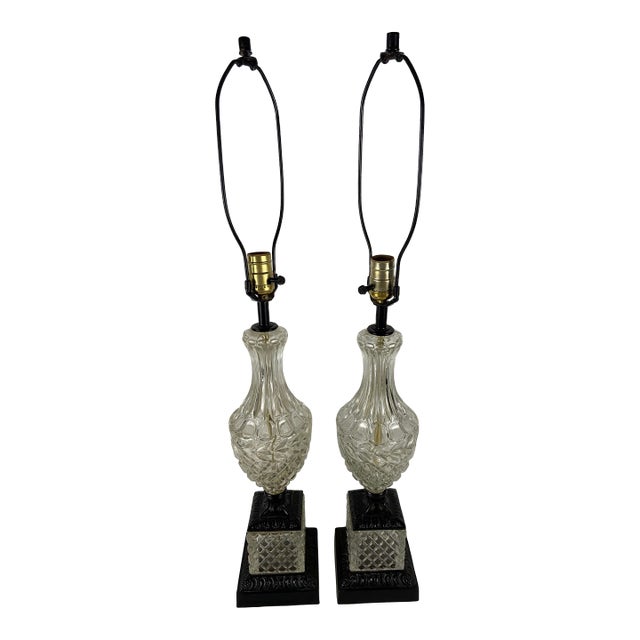 Pressed Glass Urn Lamps a Pair For Sale