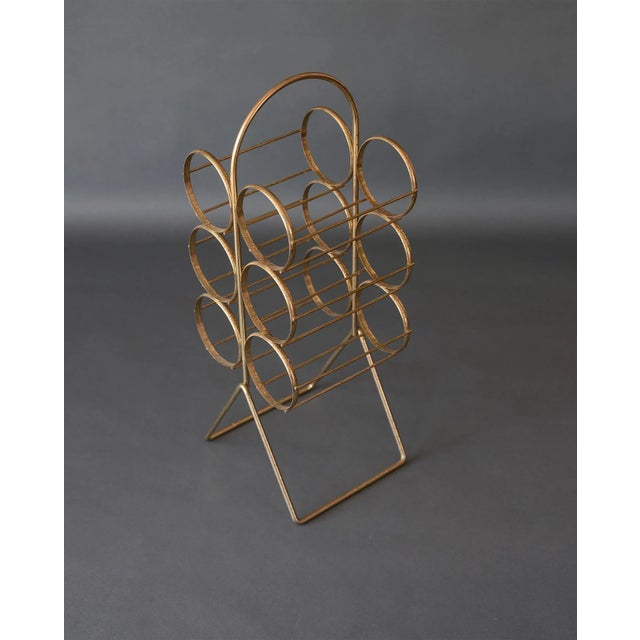1950s Mid-Century Modern Brass 6-Bottle Wine Rack Caddy With Handle For Sale - Image 10 of 11