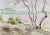 Eve Nethercott's serene depiction of a lake in Woodstock, New York, includes few elements other than a tree, shrubs, and...