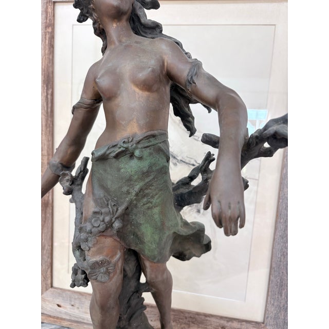 Late 20th Century Antique A. Moreau “Morning” Signed Bronze Sculpture on Green Marble For Sale - Image 5 of 7