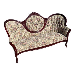 Mid 20th Century Kimball Victorian Style Soft Floral Tufted Cameo Sofa For Sale
