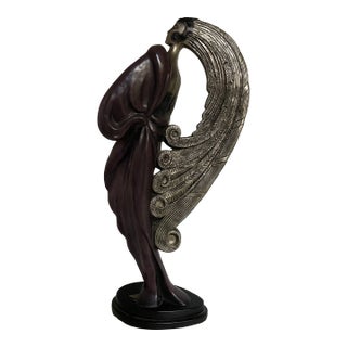 Claude Le Clerc Art Deco Lady Sculpture by Austin Productions, 1986, Hollywood Regency For Sale