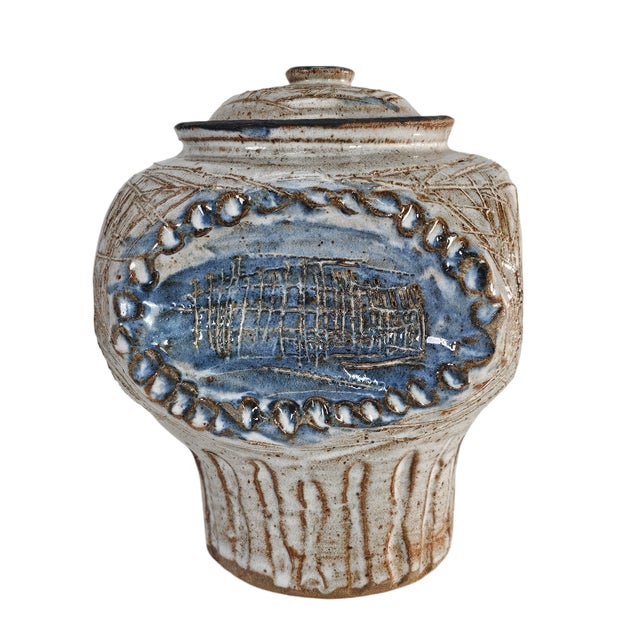Studio Art Pottery Scraffito Blue and Gray Vase 7.25" For Sale In San Francisco - Image 6 of 12