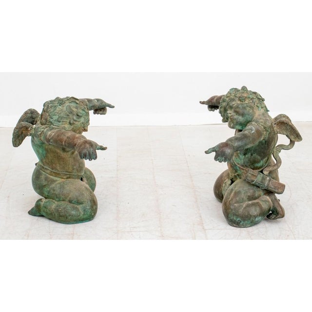 Bronze Winged Cherub Sculptures Side Table Base | Chairish