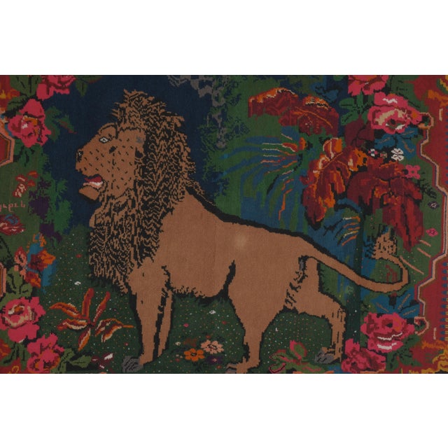 1960s 1960s Vintage Pictorial Lion Rug - Wall Tapestry 5'9'' X 7'11'' For Sale - Image 5 of 13