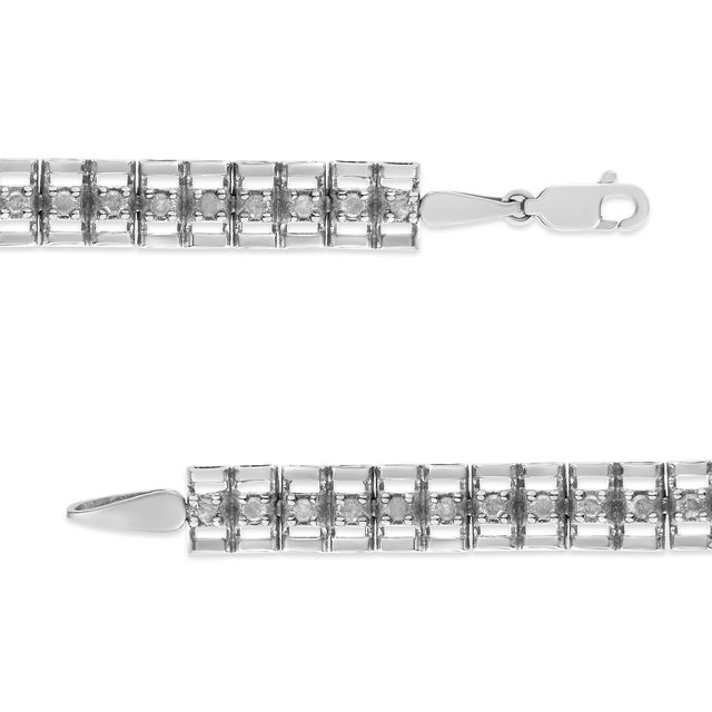 .925 Sterling Silver 1.0 Cttw Rose Cut Diamond Double-Link 7" Tennis Bracelet (I-J Color, I3 Clarity) For Sale - Image 4 of 7