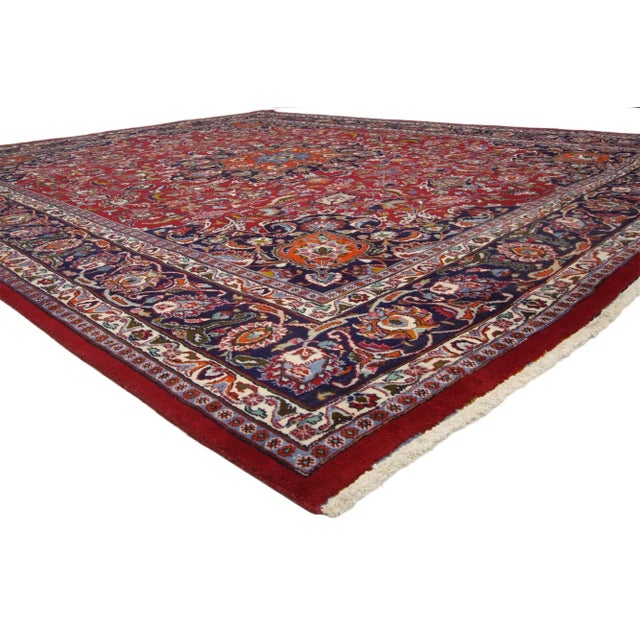 75916 Vintage Persian Mashhad Rug, 09'07 x 12'01. This hand-knotted wool vintage Persian Mashhad rug is a splendid...