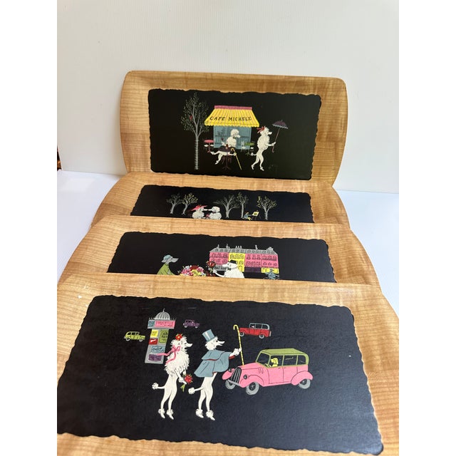 1950s Signed Kentley "The Romance of Fifi and Pepe" Full Set(4) Wooden Tray For Sale - Image 16 of 16