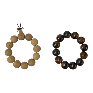 2 Light Brown Wood / Amber Resin Beads Hand Rosary Praying Bracelet